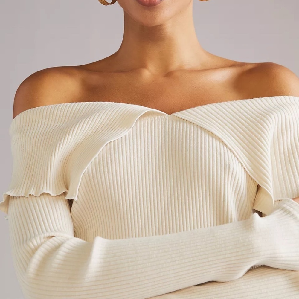 NWT Anthropologie Collared Off Shoulder Top XL - Picture 4 of 5